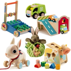 Legetøj til børn i tumlinge-alderen 1-3 år, f.eks. gåvogne, klodser, puttekasse, trælegetøj