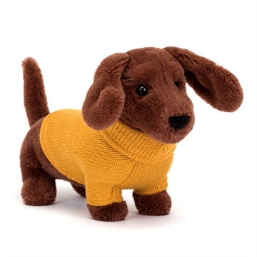 Gravhund, gul sweater