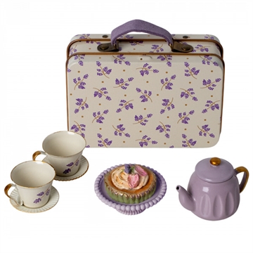 Thestel m. kage i kuffert, purple